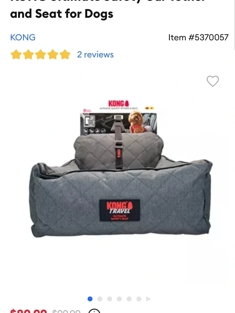 KONG Gray Quilted Pet Travel Seat with Safety Tether